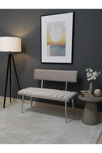 Krem Metal Ayaklı Metal Kasalı Sırtlı Krom Bench 